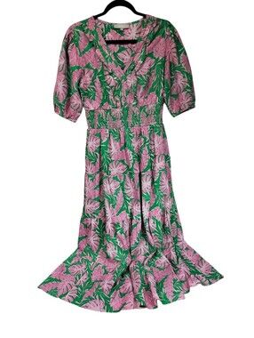 J. Gee Split Pam Maxi Dress 100% Cotton Boho Tropical Petite Large Natural Fiber
